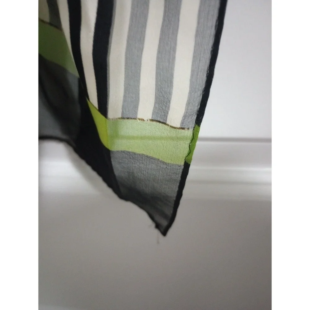 Sheer Striped Scarf Black White Gray Lime‎ Green Accent 60